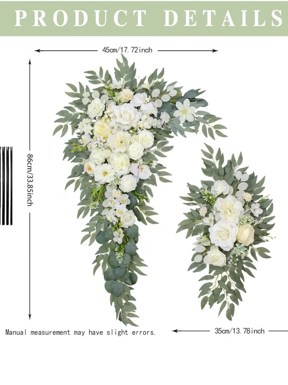 Elegant White Rose and Eucalyptus Cascading Floral Set - Home Accents (Pack of 2